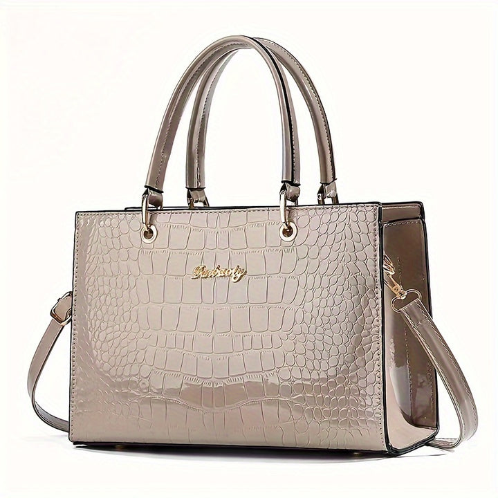 Chic Crocodile-Pattern Shoulder Bag for Women: Elegant, Versatile with Secure Zipper, Polyester-Lined Messenger Bag for Every Occasion - Total Trends Fusion