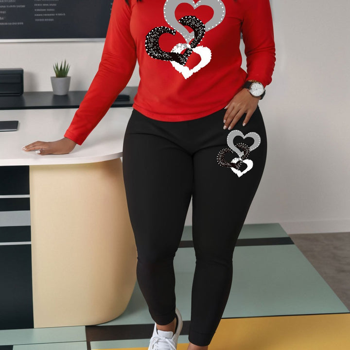 "Women’s Heart Print Two-Piece Set | Casual Valentine’s Day Outfit"