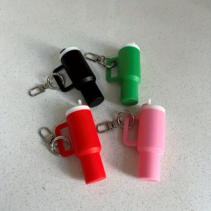 Chic Cartoon-Themed Mini Cup Keychain - Pvc, Climbing Clip Design For Women & Men - Perfect For Stanley Cups, School Bags & Anniversary Gifts