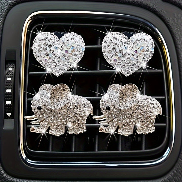 18-Pack Elephant Heart Air Vent Clips – Bling Car Air Fresheners with Crystal Rhinestones for Cute Auto Interior Decor - Total Trends Fusion
