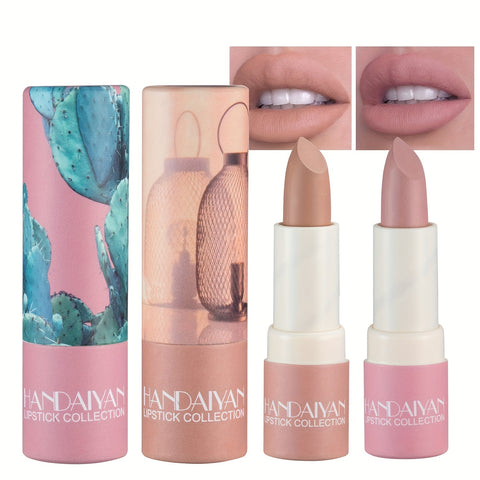 Handaiyan 2-Piece Matte Lipstick Set for Adults - Moisturizing Cream Formula, Long-Lasting & Waterproof, Smudge-Proof Lip Color Duo, All Skin Types, Matte Nude & Light Pink Shades