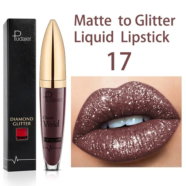 Waterproof Diamond Glitter Lip Gloss Shimmer Pearl Colour Lip Gloss 18 Colors Matte Glitter Liquid Diamond Lipstick