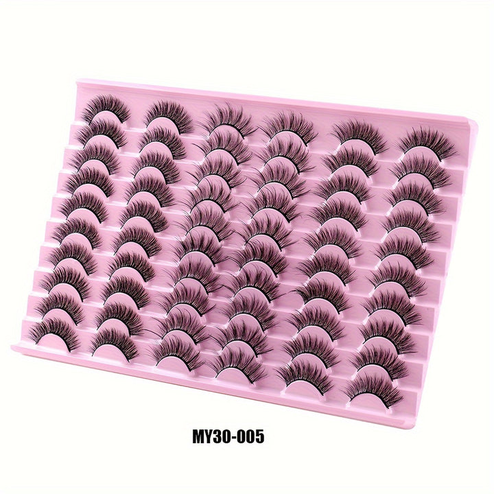 30 Pairs of Luxurious Wispy Lashes - Natural 3D/4D Volume, Fluffy, Soft, Lightweight, Reusable, Easy to Apply Fake Eyelashes Pack for Makeup - Synthetic, 8mm-14mm Length, Versatile 3 Styles - Total Trends Fusion