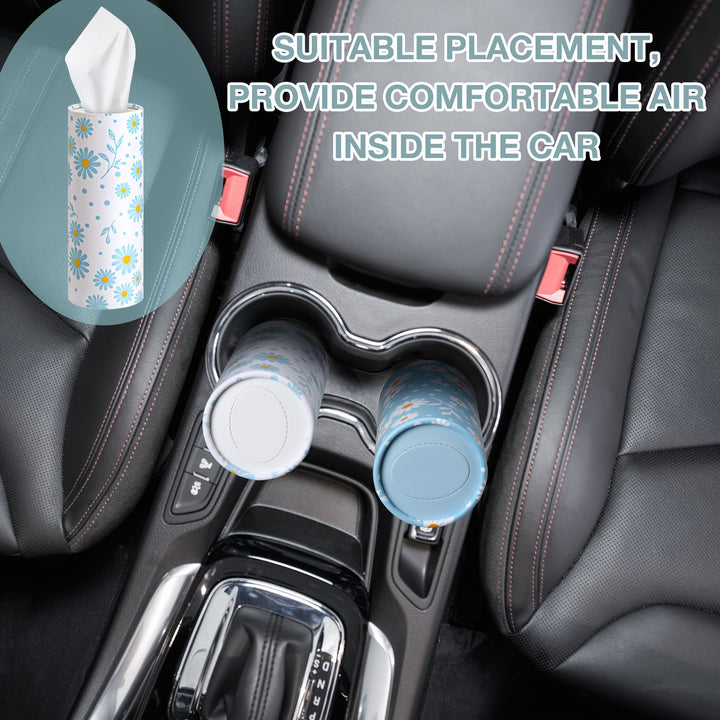 8 Pack Car Tissues Holder With Facial Tissues Bulk Car Tissues Cylinder Daisy Tissue Holder For Car Travel Tissues For Car Cup Holder Car Tissue Box Round Container (Blue, White) - Total Trends Fusion