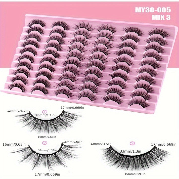 30 Pairs of Luxurious Wispy Lashes - Natural 3D/4D Volume, Fluffy, Soft, Lightweight, Reusable, Easy to Apply Fake Eyelashes Pack for Makeup - Synthetic, 8mm-14mm Length, Versatile 3 Styles - Total Trends Fusion