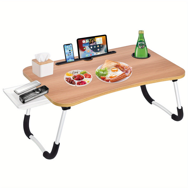 Laptop Bed Desk Table Tray Stand with Cup Holder/Drawer for Bed/Sofa/Couch/Study/Reading/Writing On Low Sitting Floor Large Portable Foldable lap desk bed trays for eating and laptops - Total Trends Fusion