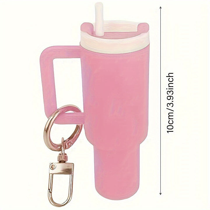 Chic Cartoon-Themed Mini Cup Keychain - Pvc, Climbing Clip Design For Women & Men - Perfect For Stanley Cups, School Bags & Anniversary Gifts - Total Trends Fusion