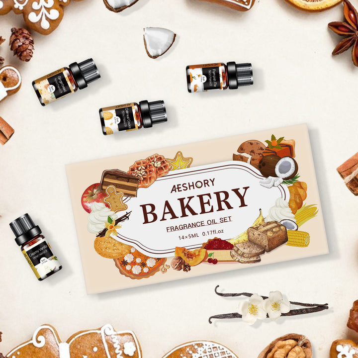 Bakery Essential Oils Set - Fragrance Oil for Diffusers, Candle Making - Pumpkin Pie, Coffee Cake, Oatmeal Cookie, Gingerbread, Cinnamon Apple Aromatherapy Scented Oils (5ml) - Total Trends Fusion