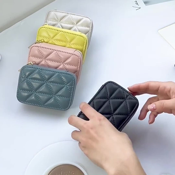 1pc Portable High-definition Mirror Cowhide Lipstick Storage Bag Makeup Bag Coin Purse