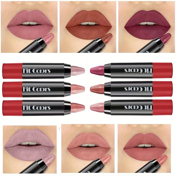 6 pieces, crayon lipstick, matte lipstick, easy coloring lipliner, durable easy coloring moisturizing lipstick for Halloween - Total Trends Fusion