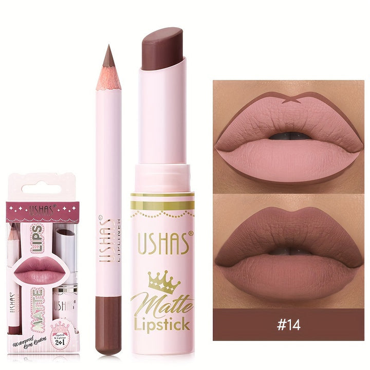 Ushas, 1Set, Long-Lasting Matte Nude Lipsticks With Lip Liner - Waterproof, 12 Shades, Makeup Essentials For Daily Wear, All Skin Types - Long-Lasting, Hydrating, And Nourishing Lip Care For Women - Total Trends Fusion