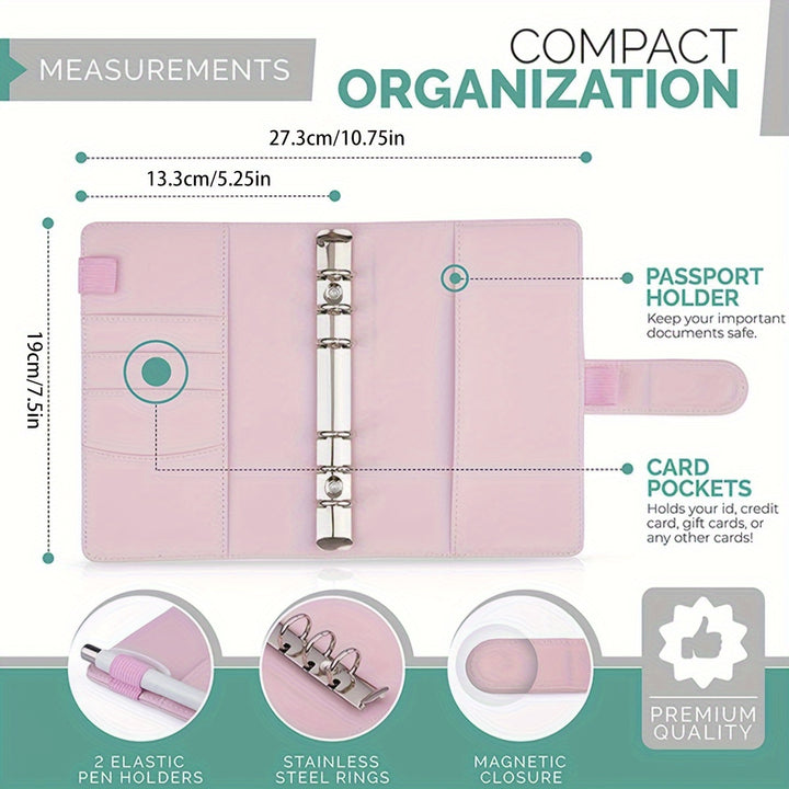 Multifunctional A6 Budget Binder with 12 Clear Zip Pockets and 12 Budget Sheets PU Cash Envelopes Portable Envelopes Organizer for Budgeting and Money Saving - Total Trends Fusion