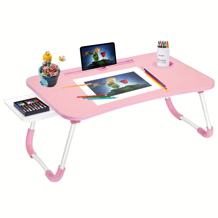 Laptop Bed Desk Table Tray Stand with Cup Holder/Drawer for Bed/Sofa/Couch/Study/Reading/Writing On Low Sitting Floor Large Portable Foldable lap desk bed trays for eating and laptops - Total Trends Fusion