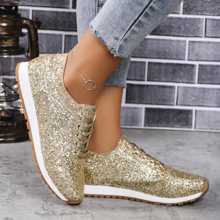 "Ladies’ Low-Top Sneakers | Casual Shoes with Shiny Straps"