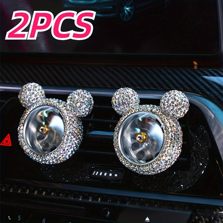 2pcs car diamond-inset tuyere rotary fan car perfume car tuyere clip decoration air conditioning port - Total Trends Fusion