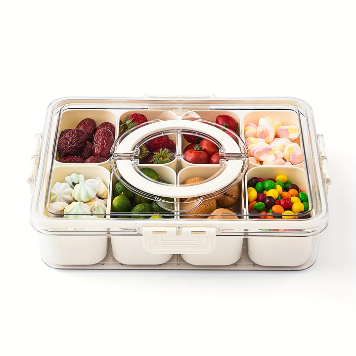 Divided Serving Tray with Lid and Handle - 8-Compartment Snack Box for Portable Snack Platters and Home Decor - Perfect for Parties, Entertaining, and Travel. Includes 50 free freshness bags. - Total Trends Fusion