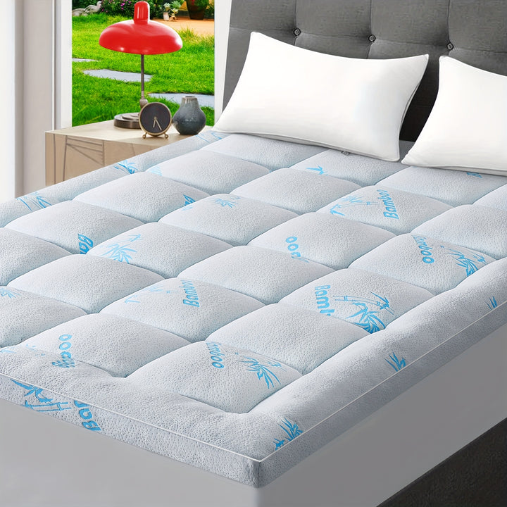 21-Inch Deep Pocket Extra Thick Bamboo Quilted Mattress Topper - Plush Pillow Top Mattress Cover with Soft Filling for Ultimate Comfort and Support - Hypoallergenic, Breathable, and Machine Washable - Total Trends Fusion