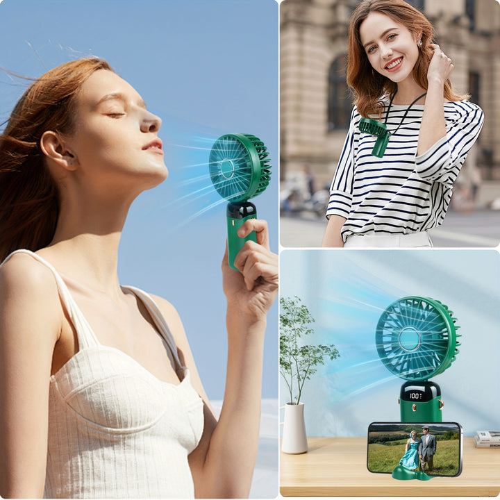 Portable Handheld Fan Hand Held Fan 5 Speeds USB Rechargeable 5000mah Personal Pocket Desk Fan With LED Display 7-16Hs Quiet Working For Office Outdoor Travel Home - Total Trends Fusion