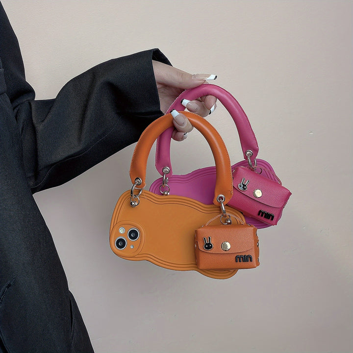 Portable Orange Phone Case With Rabbit Earphone Bag For IPhone 11 12 13 14 Pro Max - Total Trends Fusion