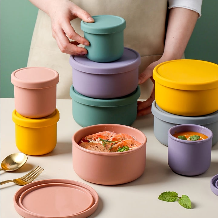 Versatile Silicone Fresh-Keeping Box - BPA-Free, Microwave & Freezer Safe, Perfect for Fruits, Vegetables, and Lunches - Round Kitchen Storage Container with Flip-Top Lid - Total Trends Fusion