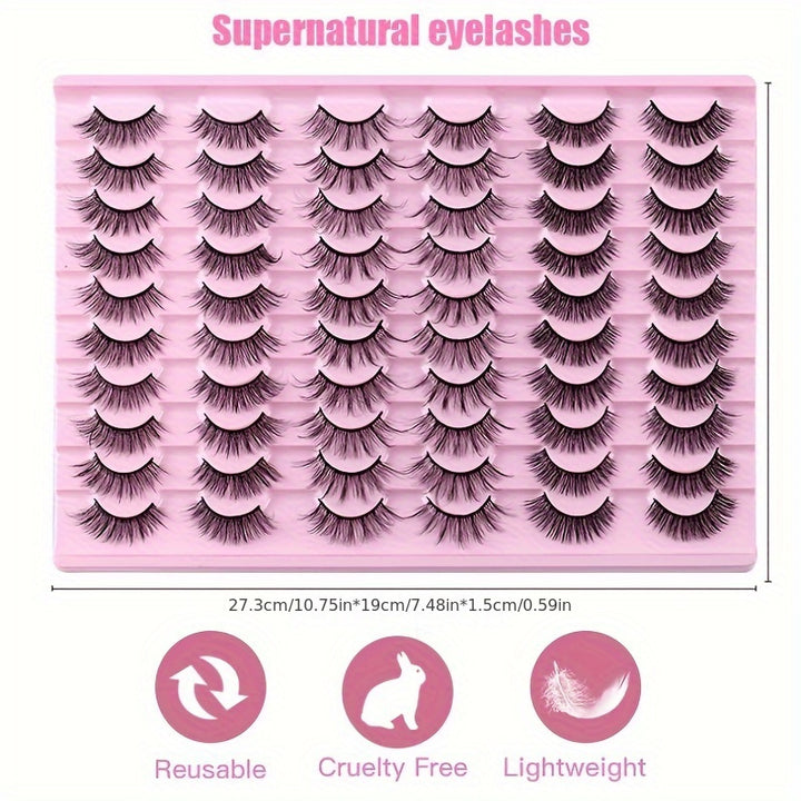 30 Pairs of Luxurious Wispy Lashes - Natural 3D/4D Volume, Fluffy, Soft, Lightweight, Reusable, Easy to Apply Fake Eyelashes Pack for Makeup - Synthetic, 8mm-14mm Length, Versatile 3 Styles