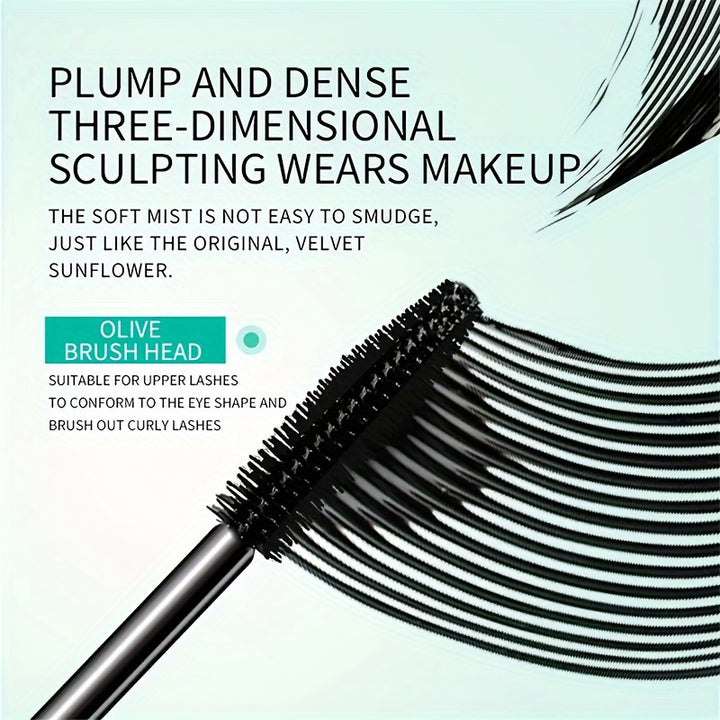 3PCS Set 4D Silk Fiber Mascara, Black, Long-Lasting, Clump-Free, Smudge-Proof, Dense Curling Effect With Olive Brush Head For Voluminous Eyelashes - Total Trends Fusion