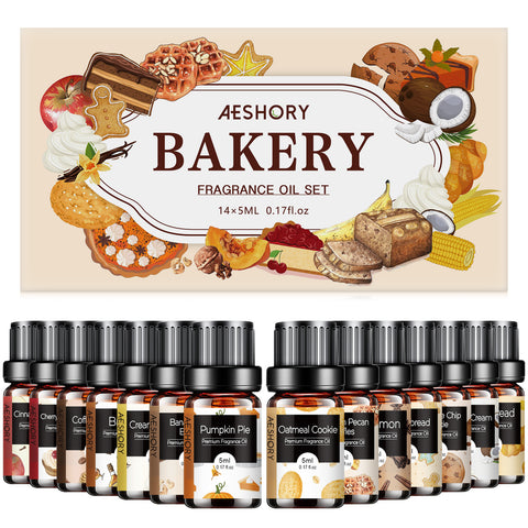 Bakery Essential Oils Set - Fragrance Oil for Diffusers, Candle Making - Pumpkin Pie, Coffee Cake, Oatmeal Cookie, Gingerbread, Cinnamon Apple Aromatherapy Scented Oils (5ml) - Total Trends Fusion