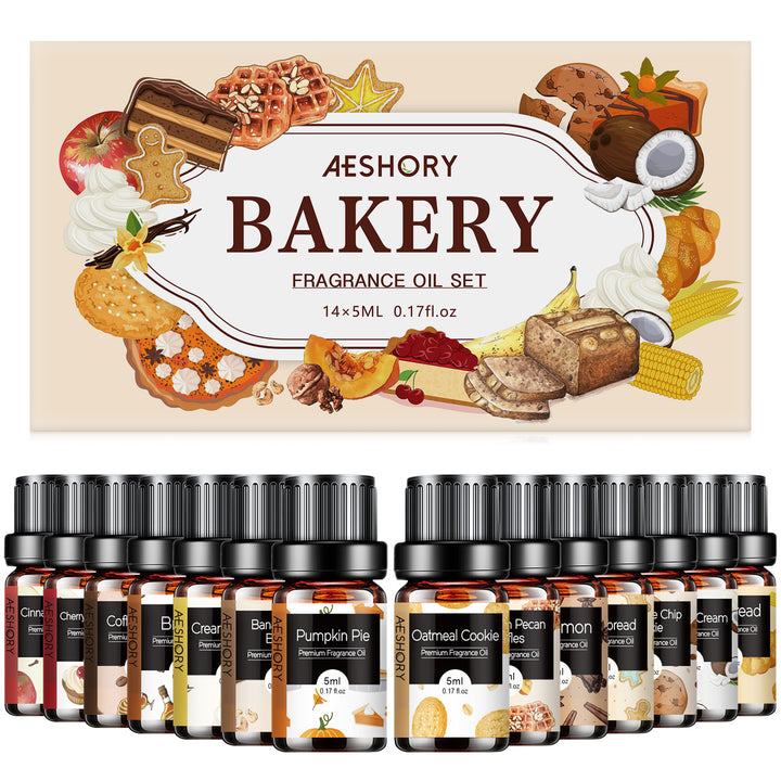 Bakery Essential Oils Set - Fragrance Oil for Diffusers, Candle Making - Pumpkin Pie, Coffee Cake, Oatmeal Cookie, Gingerbread, Cinnamon Apple Aromatherapy Scented Oils (5ml) - Total Trends Fusion
