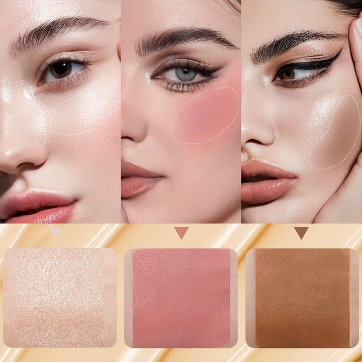 3Pcs Contour Stick, Blush Stick, Highlighter Stick, Bronzer Stick, 3 Pcs Cream Contour Kit With Brush For A Flawless Look, Contour Stick Makeup Non-Greasy Waterproof, Long-lasting Fair-Medium - Total Trends Fusion