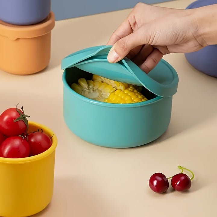 Versatile Silicone Fresh-Keeping Box - BPA-Free, Microwave & Freezer Safe, Perfect for Fruits, Vegetables, and Lunches - Round Kitchen Storage Container with Flip-Top Lid - Total Trends Fusion