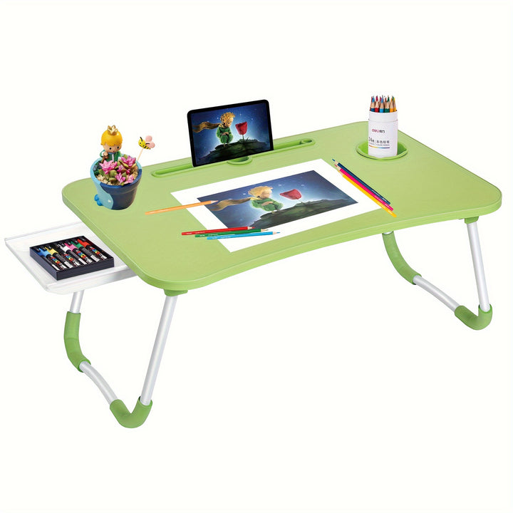 Laptop Bed Desk Table Tray Stand with Cup Holder/Drawer for Bed/Sofa/Couch/Study/Reading/Writing On Low Sitting Floor Large Portable Foldable lap desk bed trays for eating and laptops - Total Trends Fusion
