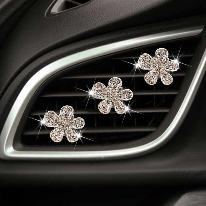 3pcs Car Aromatherapy Five-petal Flower Inlaid With Diamond Clips, Car Diffuser, Petal Decoration Ornaments, Car Air Outlet Fragrance Clip - Total Trends Fusion