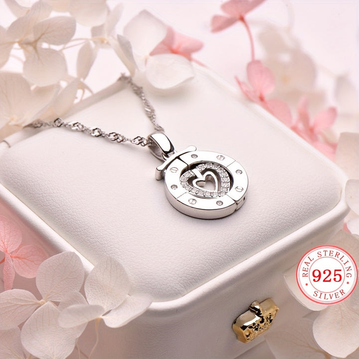 2pc Elegant 925 Sterling Silver Pendant Necklace Inlaid Shiny Adjustable Neck Chain Jewelry Decoration With Gift Box Valentine's Day Gift - Total Trends Fusion