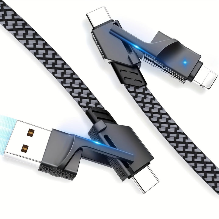 4-In-1 Usb-C Charging & Data Cable, 59" High-Speed Braided Cord With Multi-Connector Heads For Iphone, For Ipad, And For SamSung Galaxy - Supports Power Delivery Up To 120W - Total Trends Fusion