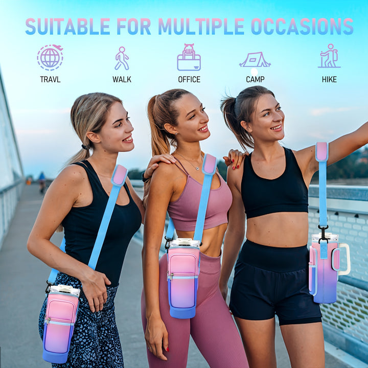 1pc Water Bottle Holder with Strap and Pocket For 40oz Tumbler Cup, Water Bottle Pouch With Adjustable Strap, Cup Accessories - Total Trends Fusion