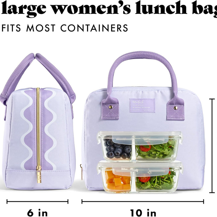 Lunch Bag for Women, Insulated Womens Lunch Bag for Work, Leakproof & Stain-Resistant Large Lunch Box for Women with Containers, Zipper Closure Bloomington Lunch Bag, Lavender Scallop