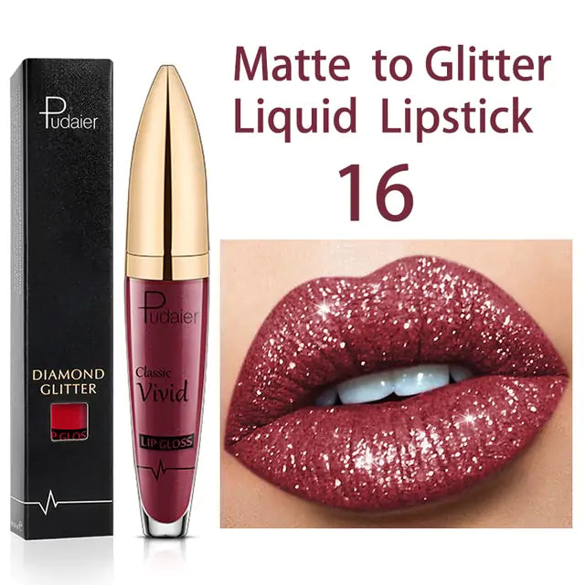 Waterproof Diamond Glitter Lip Gloss Shimmer Pearl Colour Lip Gloss 18 Colors Matte Glitter Liquid Diamond Lipstick