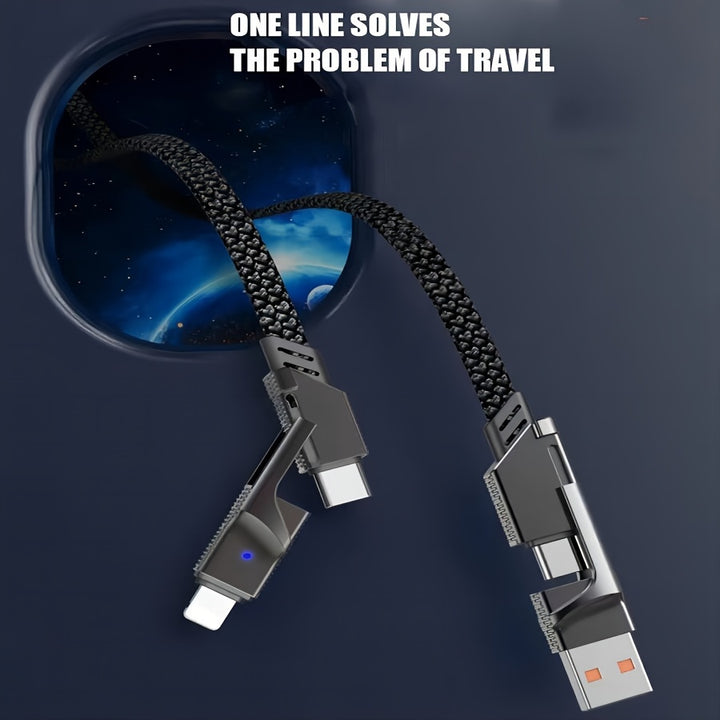 4-In-1 Usb-C Charging & Data Cable, 59" High-Speed Braided Cord With Multi-Connector Heads For Iphone, For Ipad, And For SamSung Galaxy - Supports Power Delivery Up To 120W - Total Trends Fusion