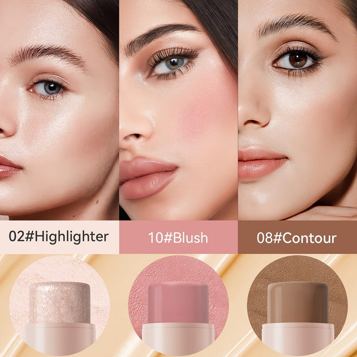 3Pcs Contour Stick, Blush Stick, Highlighter Stick, Bronzer Stick, 3 Pcs Cream Contour Kit With Brush For A Flawless Look, Contour Stick Makeup Non-Greasy Waterproof, Long-lasting Fair-Medium - Total Trends Fusion