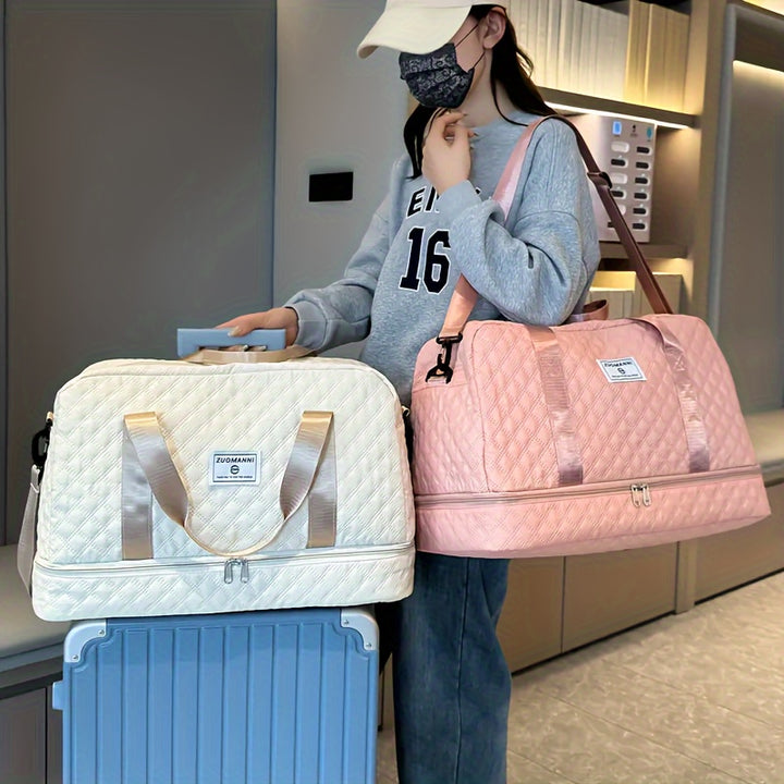 Lightweight Argyle Pattern Luggage Bag, Large Capacity Travel Duffle Bag, Portable Overnight Bag - Total Trends Fusion