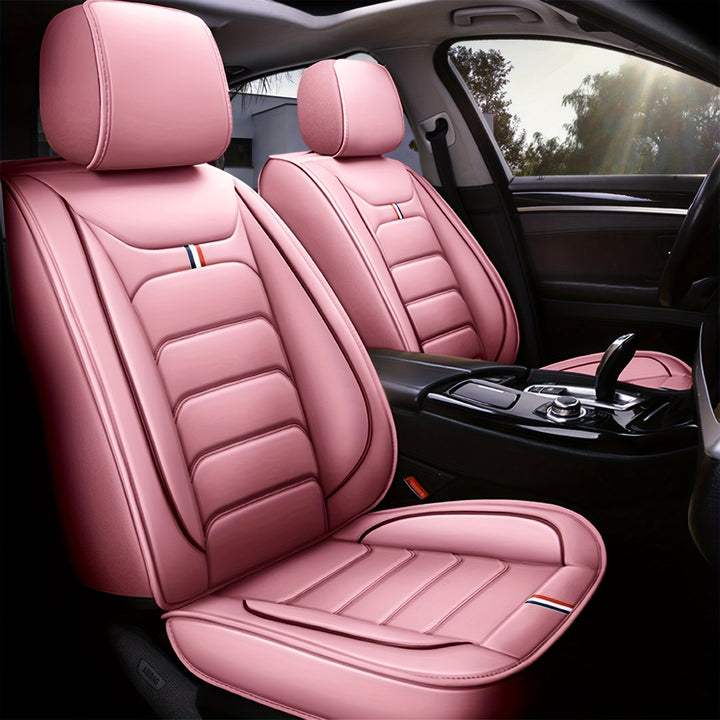 Pink 5 Seat Car Seat Covers Full Set Seat Cushion Covers Faux Leather Waterproof For Car Sedan SUV Truck Vans Front & Rear Row Seat 360° Full Protector - Total Trends Fusion