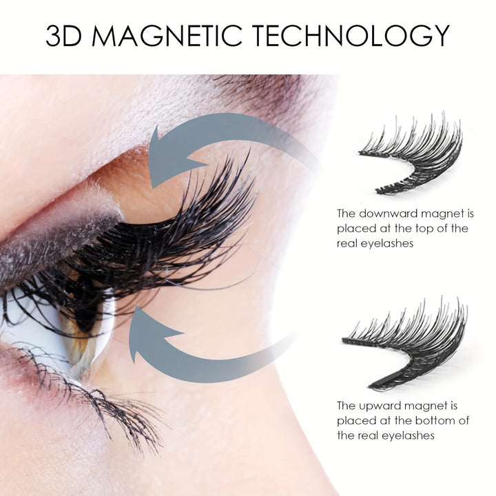 Magnetic Eyelashes Without Eyeliner - Reusable Dual Magnetic Eyelashes, 8 Pairs, Natural Looking, Glue-Free 3D False Eyelash Kit With Applicator, Reusable And Waterproof, Glue-Free, Easy To Wear - Total Trends Fusion