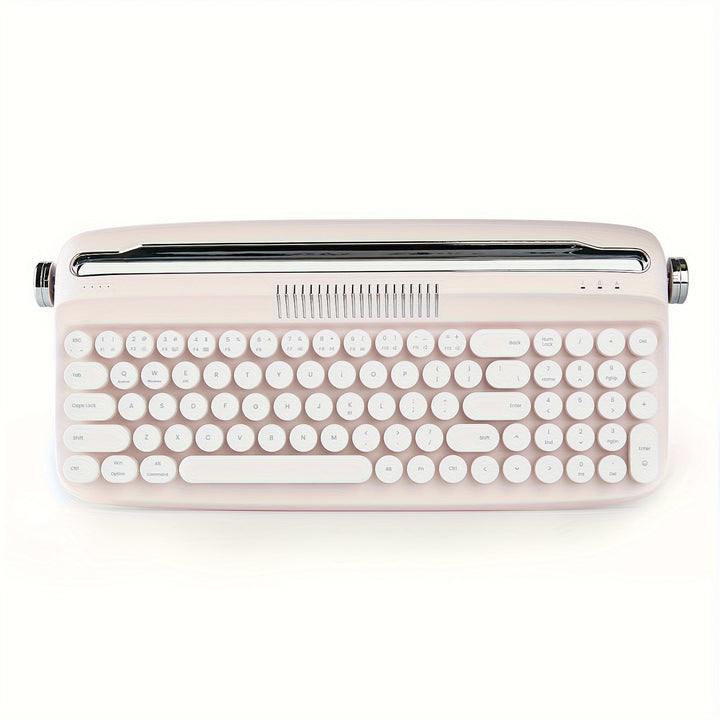 YUNZII B309 Pink Upgraded Wireless Retro Typewriter Style Keyboard, Integrated Stand, USB-C/BT Keyboard, Cute Round Keycaps & Volume Switching Knobs For Multi-Device, Compatible With Win/Mac/iOS/Android Multi-System - Total Trends Fusion