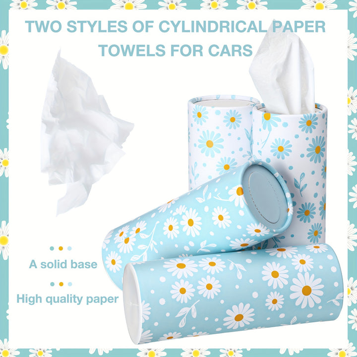 8 Pack Car Tissues Holder With Facial Tissues Bulk Car Tissues Cylinder Daisy Tissue Holder For Car Travel Tissues For Car Cup Holder Car Tissue Box Round Container (Blue, White) - Total Trends Fusion