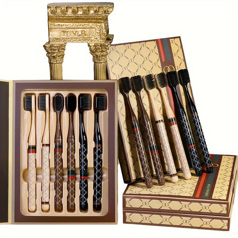 6-Piece Luxury Toothbrush Set in Elegant Box - Deep Clean Oral Hygiene for Adults - Soft Bristles for Gentle Teeth Care - Total Trends Fusion