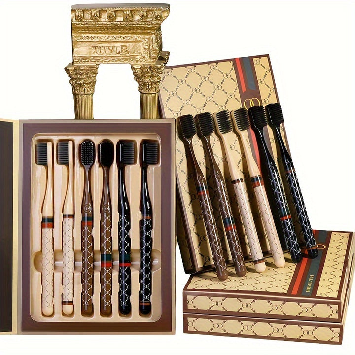 6-Piece Luxury Toothbrush Set in Elegant Box - Deep Clean Oral Hygiene for Adults - Soft Bristles for Gentle Teeth Care - Total Trends Fusion