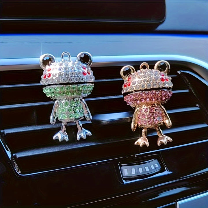 1pc Rhinestone Frog Design Car Air Outlet Aromatherapy Diffuser Clip, Shiny Cartoon Frog Shape Car Perfume Clip, Car Air Outlet Decoration Accessories - Total Trends Fusion