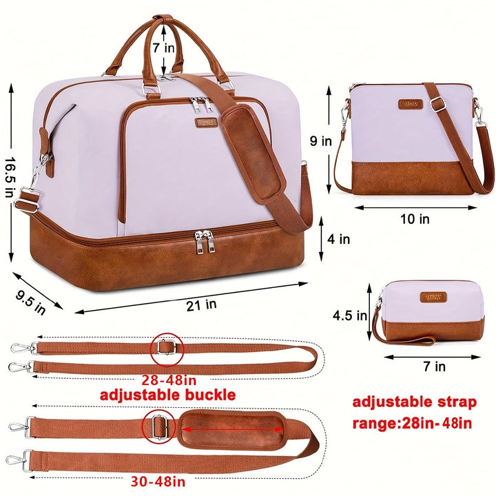 3pcs Travel Weekender Bag for Women, Overnight Bag with Shoe Compartment, Oversized Travel Duffel Bag Carry On Tote with Trolley Sleeve 21" for Weekend Travel Business Trip - Total Trends Fusion