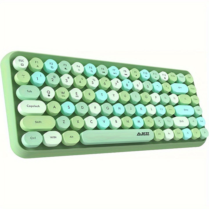 AJAZZ NACODEX 84 Keys Pink Wireless Keyboard With Cute Retro Round Keycaps, Comfortable Ergonomic Typewriter Keyboard Compatible With Android Windows IOS Suitable For Home And Office Keyboards - Total Trends Fusion