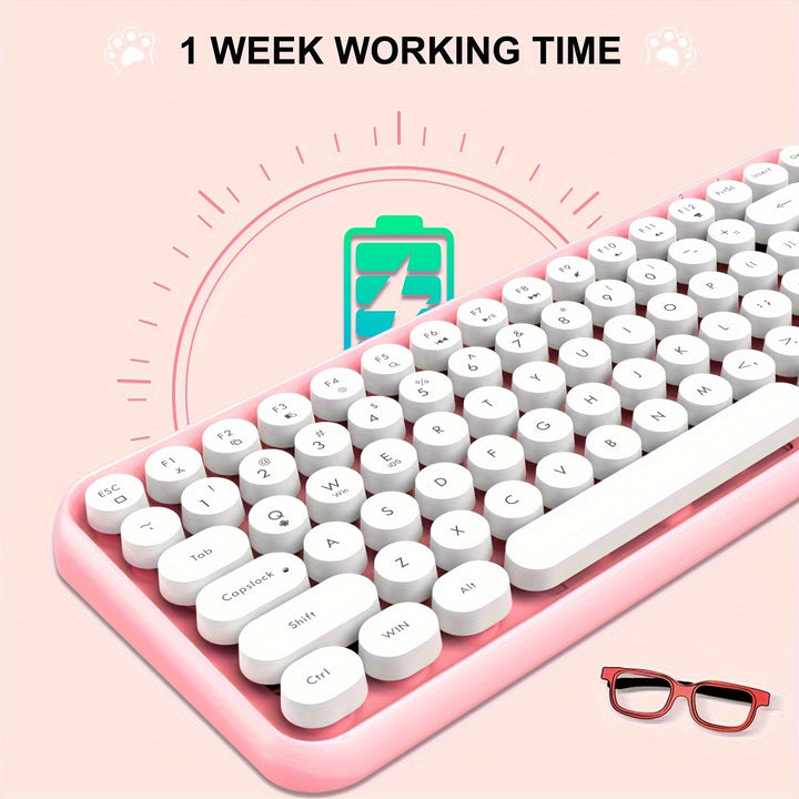 ZIYOU LANG Wireless BT Keyboard, Mini Portable 84-Key Typewriter Retro Round Keycaps Keyboard, Compatible With Android, Windows, PC, Tablet-Dark, Perfer For Home And Office Keyboards(Pink) - Total Trends Fusion